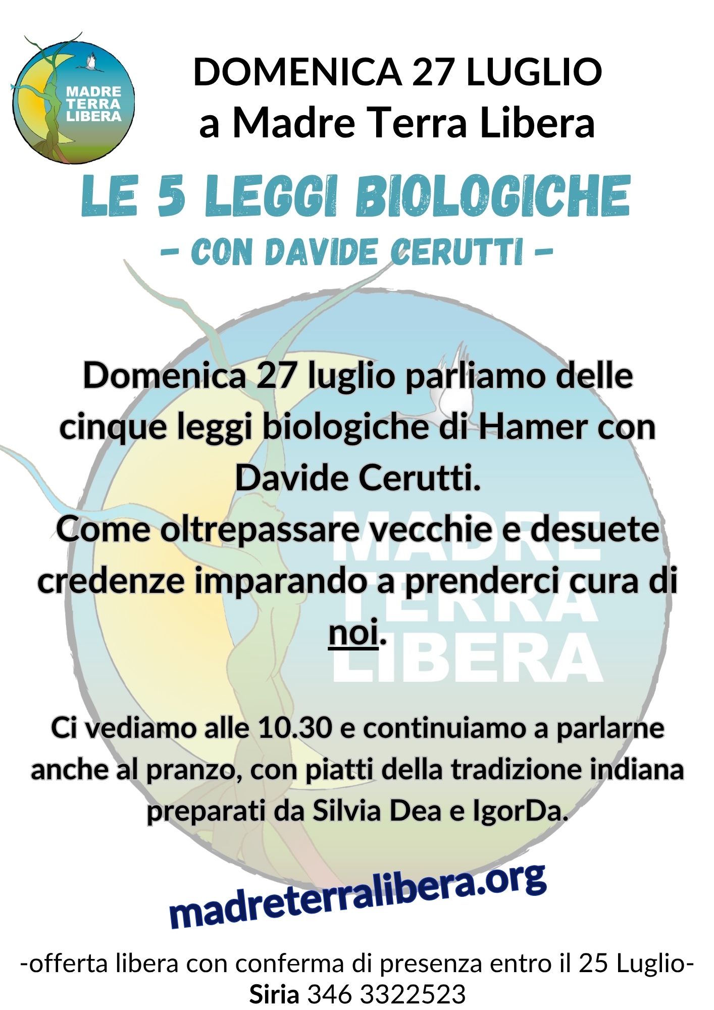 Domenica 27 luglio parliamo delle cinque leggi biologiche