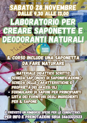 Nuovo laboratorio di saponificazione e deodoranti a Madre Terra Libera