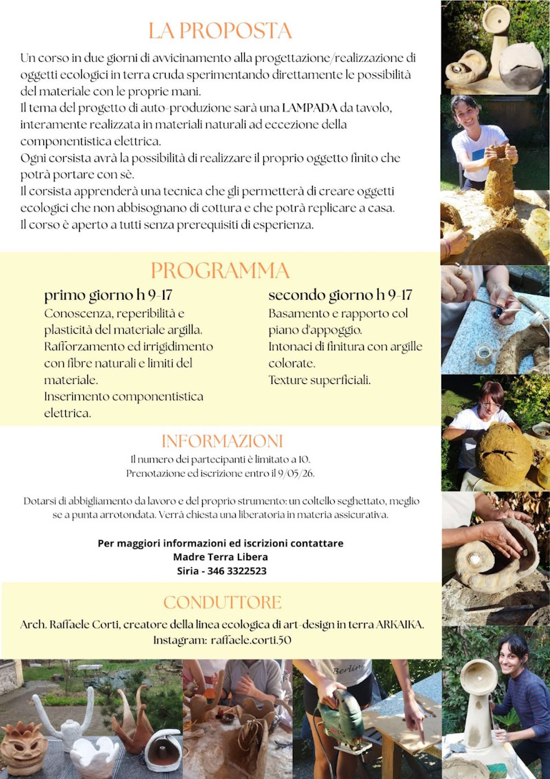 ART DESIGN IN ARGILLA, dai materiali naturali all'oggetto ecologico a Madre Terra Libera