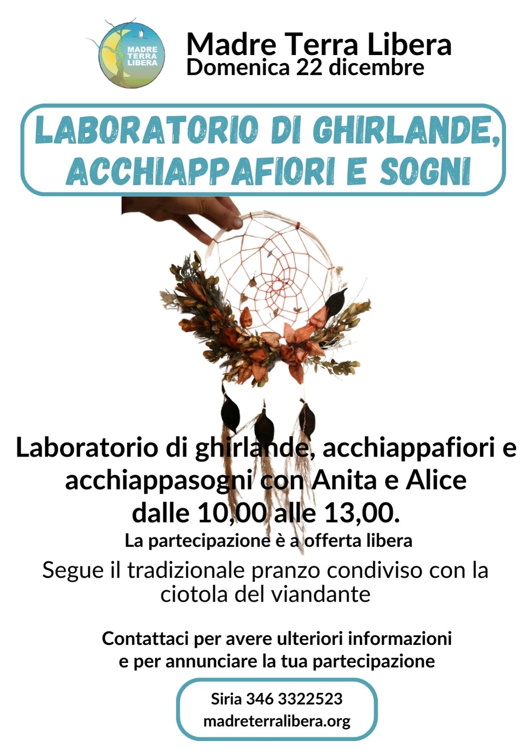 Laboratorio di ghirlande, acchiappasogni, acchiappafiori