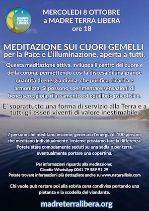 Mercoledì 8 Ottobre ore 18, ci vediamo a Madre Terra Libera per la MEDITAZIONE SUI CUORI GEMELLI