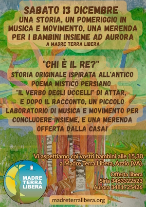 Una storia un pomeriggio in musica e movimento una merenda per bambini insieme ad Aurora️ a Madre Terra Libera