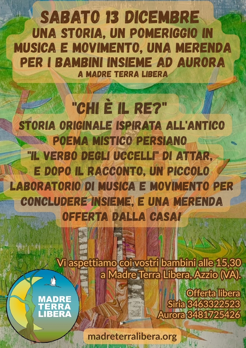 Una storia un pomeriggio in musica e movimento una merenda per bambini insieme ad Aurora️ a Madre Terra Libera