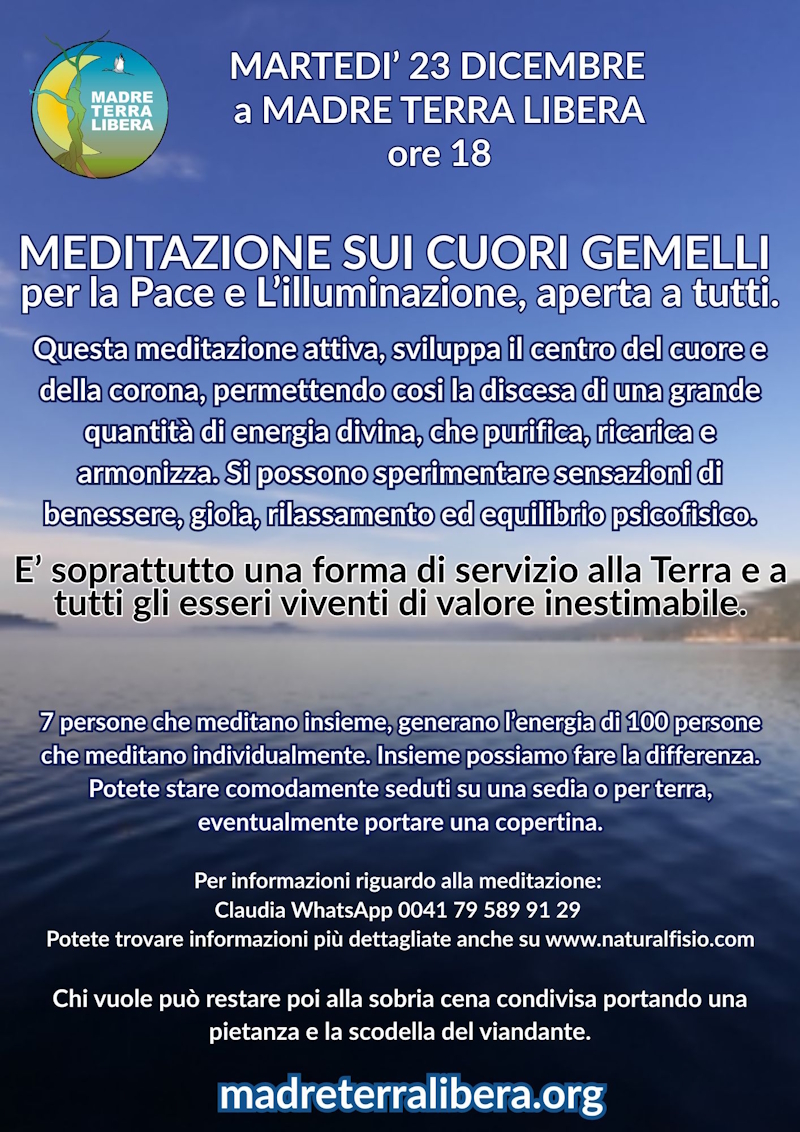 Mercoledì 8 Ottobre ore 18, ci vediamo a Madre Terra Libera per la MEDITAZIONE SUI CUORI GEMELLI Mercoledì 8 Ottobre ore 18, ci vediamo a Madre Terra Libera per la MEDITAZIONE SUI CUORI GEMELLI